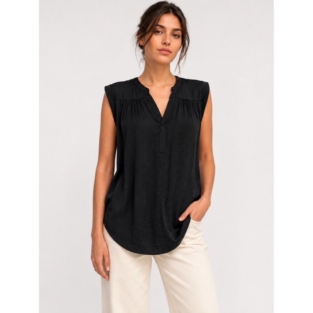 RACHEL Rachel Roy Blouse Women S Black Satin Sleeveless Split Neck Office